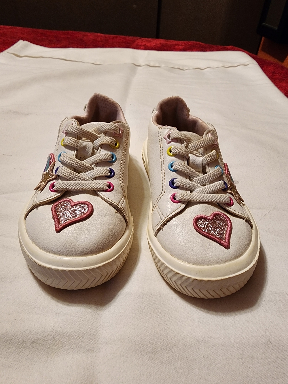 wonder nation White Sneakers with Pink Glitter Heart Accents